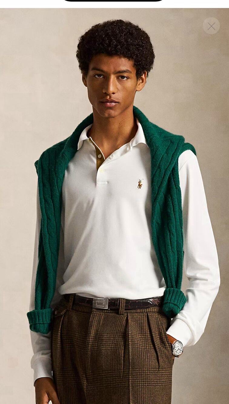 Polo Ralph Lauren Mens L White Cotton Knit Classic Fit Long Sleeve Polo Logo